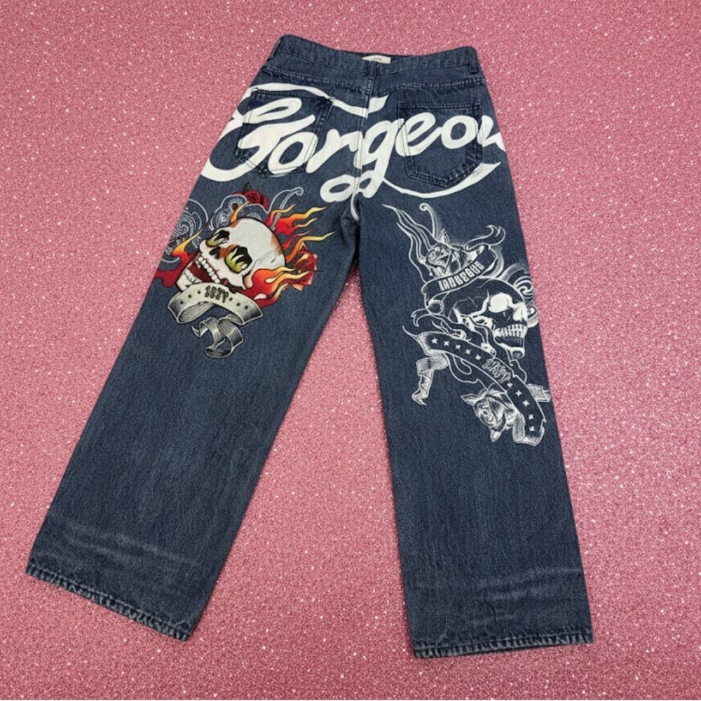 Gorgeous Graphic Blue Jeans y2k